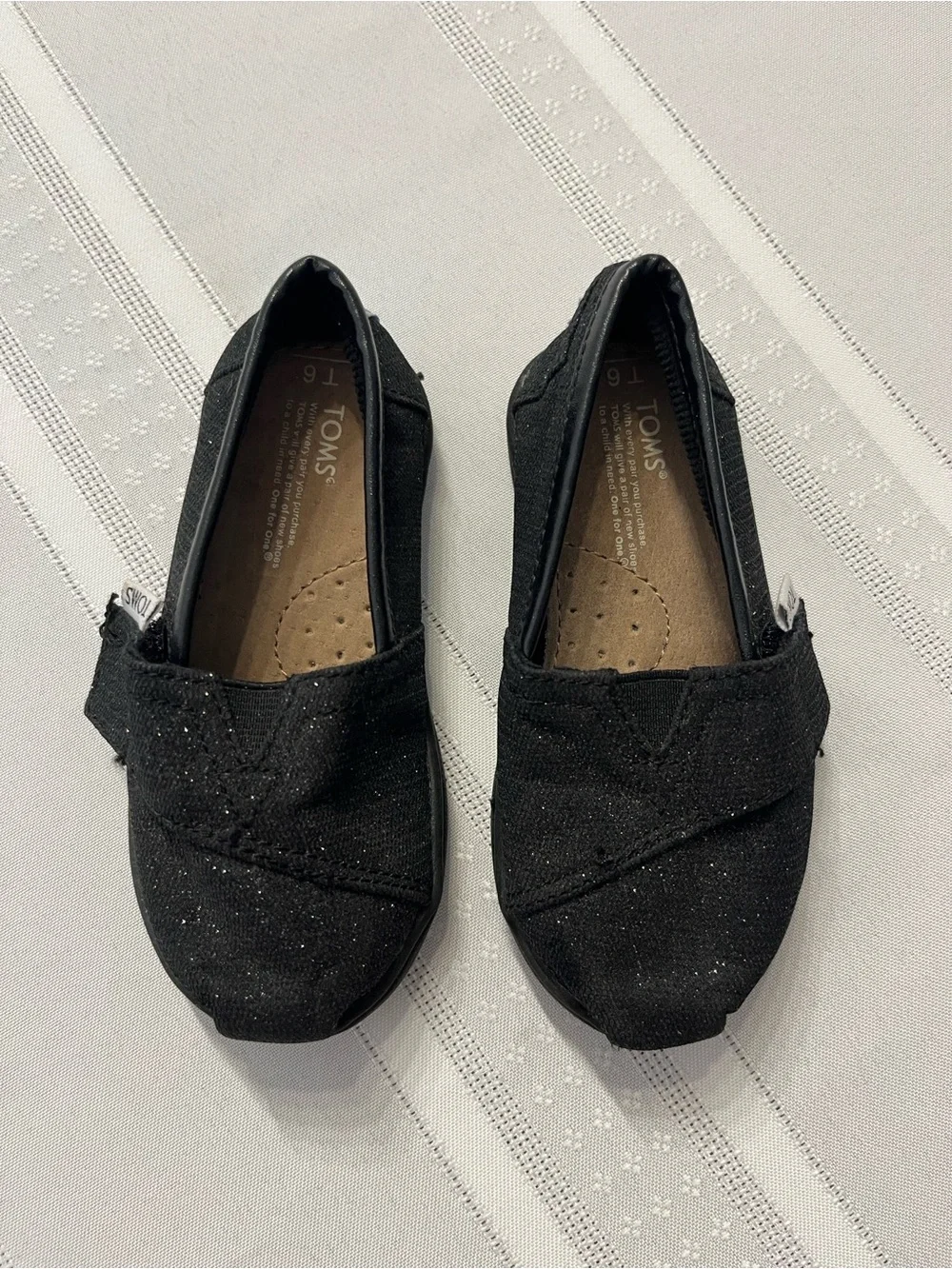 Toms Kids Black Glitter Slip-On Moccasins